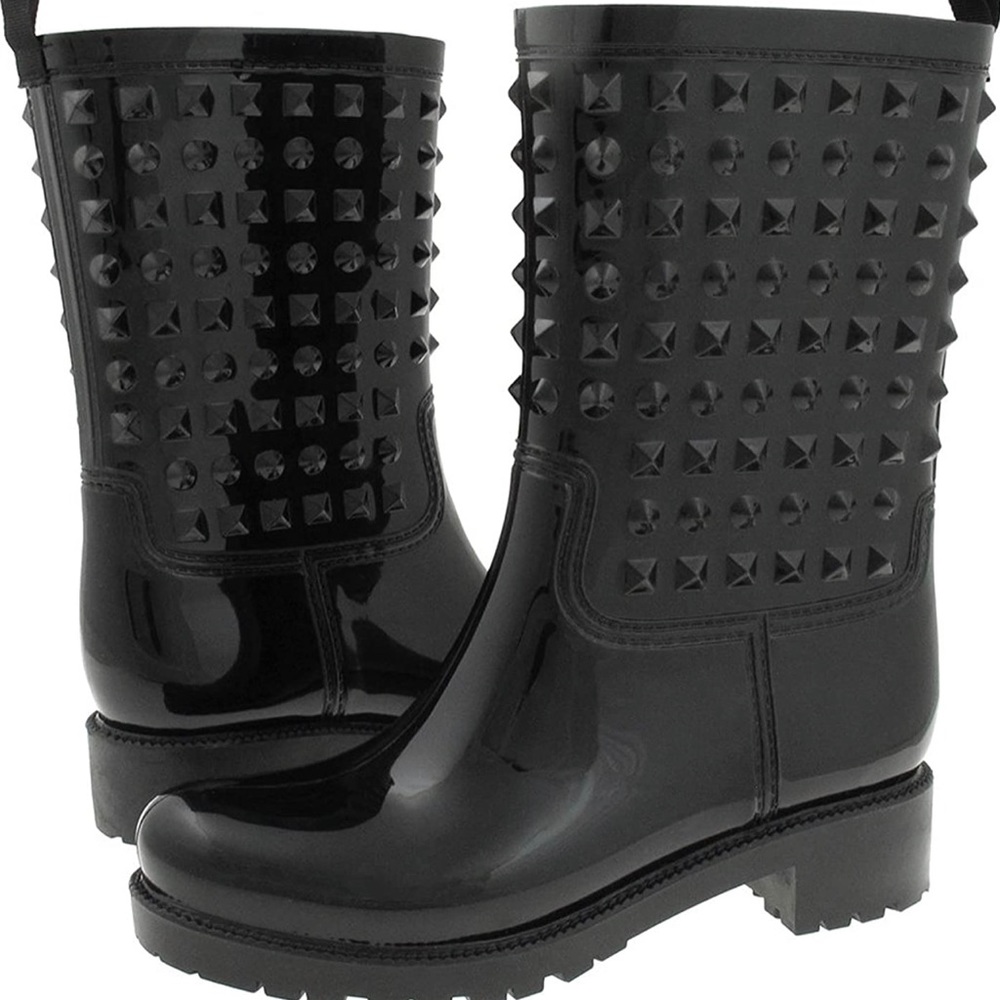 Capelli New York Ladies Studded Mid-Calf Rain Boot Black